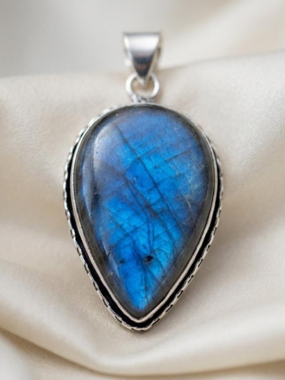 Labradorite Pendant Blue Flash Teardrop Natural Gemstone Handmade Artisan OOAK